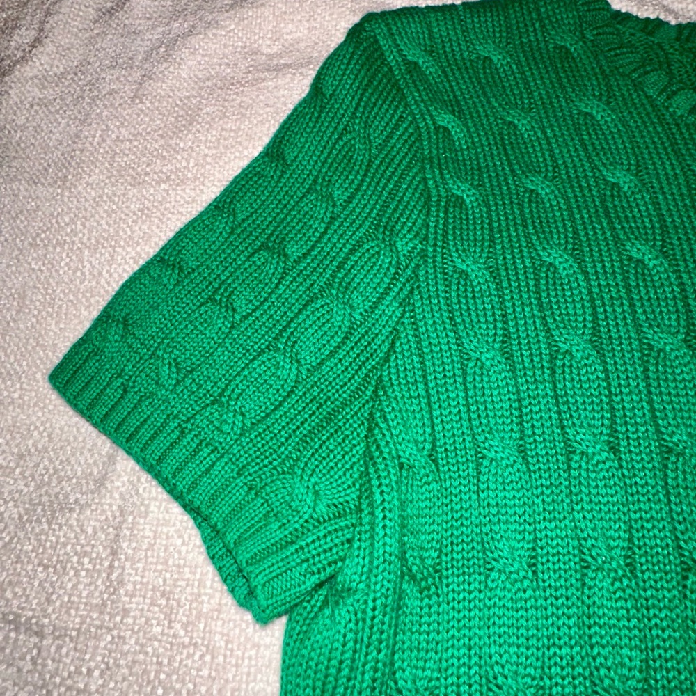 Vintage Ralph Lauren Sport Green Cable Knit Short Sleeve Sweater Size XL - Picture 10 of 16